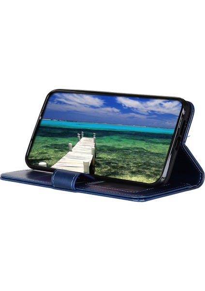 Xiaomi Redmi Için Note 12 Pro 4g/11 Pro 4g (Mediatek)/note 11 Pro 5g (Qualcomm) Çılgın At Doku Deri Magnicy Close Cover Card Yuvaları Stand Kitap Şok Geçirmez Kapak Mavisi (Yurt Dışından)