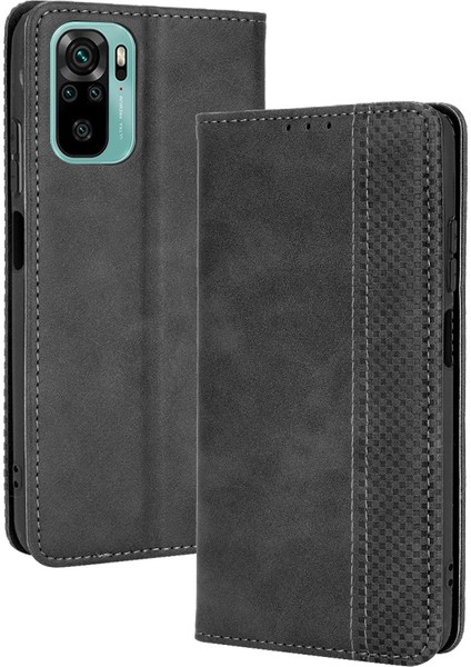Manyetik Vintage Style Telefon Kılıfı Cüzdan Stand Deri Kapak Xiaomi Poco M5S 4g/redmi Not 10 4g/not 10S 4g/poco M5S 4g-Black (Yurt Dışından)