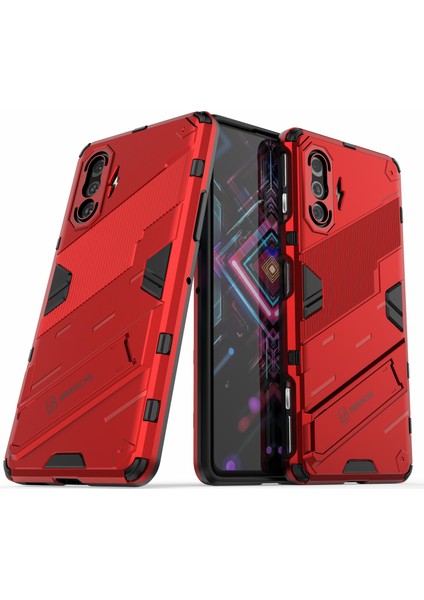 Pc+Tpu Drop Anti-Drop Hibrit Telefon Kılıfı Kapak Kickstand Tasarım ile Xiaomi Redmi K40 Gaming-Red (Yurt Dışından)