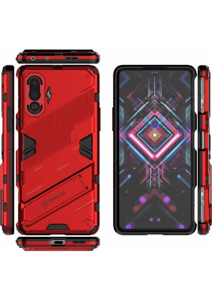 Pc+Tpu Drop Anti-Drop Hibrit Telefon Kılıfı Kapak Kickstand Tasarım ile Xiaomi Redmi K40 Gaming-Red (Yurt Dışından)