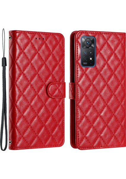 Xiaomi Redmi Için Note 12 Pro 4g/note 11 Pro 5g (Qualcomm)/11 Pro 4g (Mediatek) Deri Telefon Kılıfı Cüzdan Standı Kapak-Kırmızısı (Yurt Dışından)