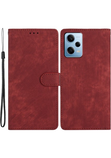 Xiaomi Redmi Için Note 11 Pro 4g (Mediatek)/11 Pro 5g (Qualcomm)/12 Pro 4g Düz Renkli Deri Cüzdan Kapağı Cilt-Dokunuş Standı Telefon Kasa Kırmızısı (Yurt Dışından)