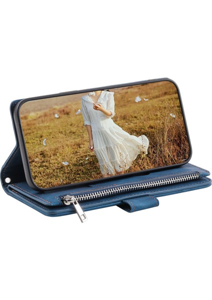 Xiaomi Için Poco M3 Pro 4g/5g/redmi Not 10T 5g/not 10 5g Rhombus Doku Cüzdan Stand Deri Telefon Kılıfı Zipper Cep ve Bilek Kayış Mavisi (Yurt Dışından)