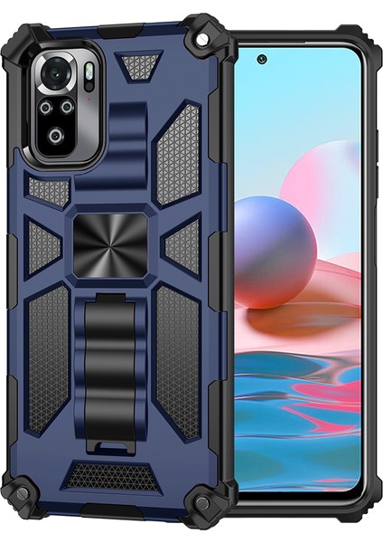 Zırh Şok Geçirmez Kickstand Pc Tpu Xiaomi Için Manyetik Metal Sayfalı Telefon Kılıfı Poco M5S 4g/redmi Note 10 4g/not 10S 4g -Blue (Yurt Dışından)