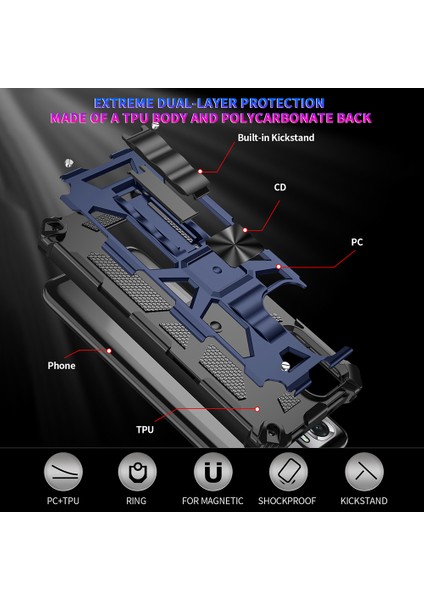Zırh Şok Geçirmez Kickstand Pc Tpu Xiaomi Için Manyetik Metal Sayfalı Telefon Kılıfı Poco M5S 4g/redmi Note 10 4g/not 10S 4g -Blue (Yurt Dışından) indirimleri
