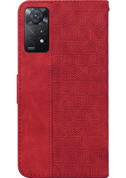 Xiaomi Redmi Için Note 12 Pro 4g/11 Pro 4g (Mediatek)/note 11 Pro 5g (Qualcomm) Cüzdan Stand Telefon Kılıfı Geometrisi Pu Luller Kapak-Kırmızı (Yurt Dışından) modelleri