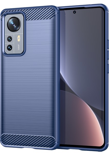 Xiaomi 12 Pro 5g /12S Pro 5g /12 Pro (Boyut) 5g Tpu Kılıf Fırçalanmış Yüzey 1.8mm Karbon Fiber Doku Çizgi Anti-Çizgi Toz Geçirmez Telefon Kapak Mavisi (Yurt Dışından)