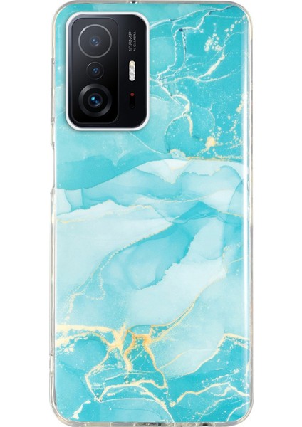 Xiaomi 11T Pro 5G/11T 5g Akıllı Telefon Yumuşak Tpu Koruyucu Kapak Imd Mermer Desen Damla Geçirmez Koruma Vaka Yeşili (Yurt Dışından)