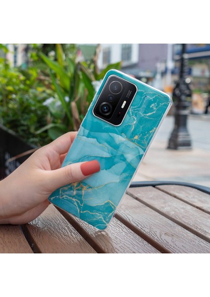 Xiaomi 11T Pro 5G/11T 5g Akıllı Telefon Yumuşak Tpu Koruyucu Kapak Imd Mermer Desen Damla Geçirmez Koruma Vaka Yeşili (Yurt Dışından)