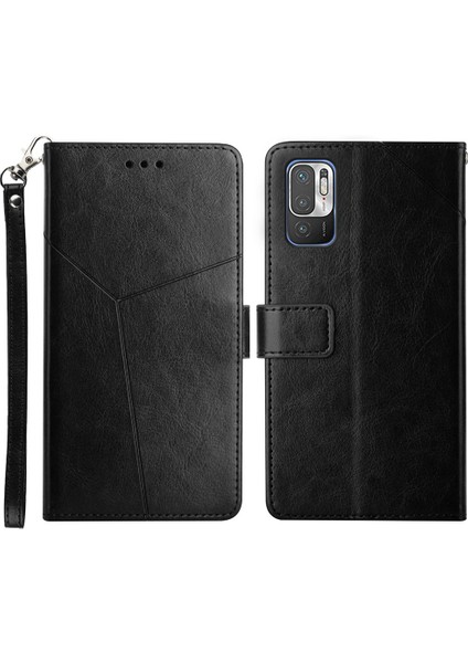 Y Şeklindeki Çizgi, Şok-Emilmiş Pu Deri Telefon Cüzdanı Kabuk Standı Stant Kapağı Xiaomi Redmi Note 10 5g/redmi Not 5g/poco M3 Pro 4g/poco M3 Pro 5g-Black (Yurt Dışından)