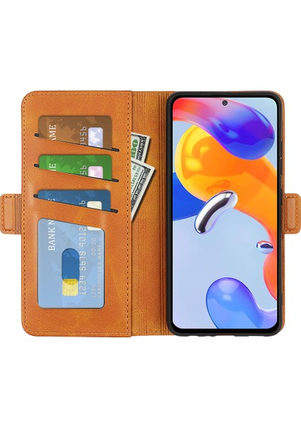 Xiaomi Redmi Için Note 12 Pro 4g/11 Pro 4g (Mediatek)/note 11 Pro 5g (Qualcomm) Dokulu Pu Deri Flip Case Çift Manyetik Toka Stand Cüzdan Telefon Kapağı Sarı (Yurt Dışından) fırsatları