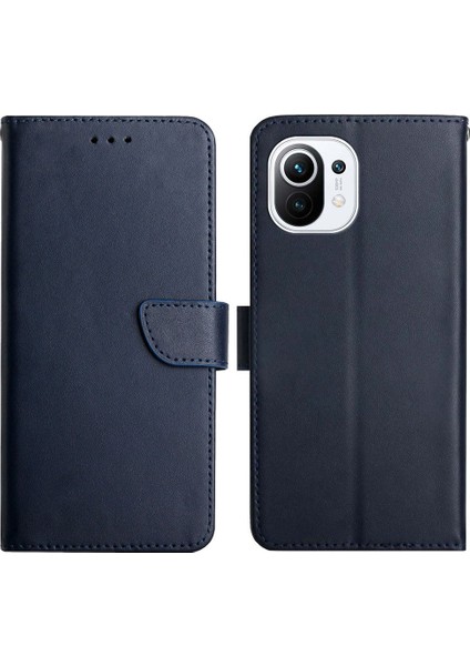 Nappa Doku Orijinal Deri Kılıf Cüzdanı Stand Telefon Kapak Koruyucusu Xiaomi Mi 11 Lite 4g/5g/11 Lite 5g Ne-Blue (Yurt Dışından)