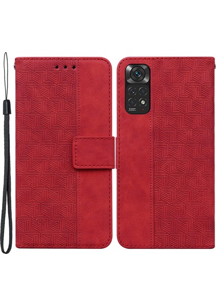Xiaomi Redmi Için Note 11 4g (Qualcomm)/not 11S 4g Katlanabilir Stand Baskı Geometrisi Pu Öğrenme Cüzdan Kılıfı Manyetik Kapak Kapak-Kırmızı (Yurt Dışından)