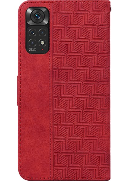 Xiaomi Redmi Için Note 11 4g (Qualcomm)/not 11S 4g Katlanabilir Stand Baskı Geometrisi Pu Öğrenme Cüzdan Kılıfı Manyetik Kapak Kapak-Kırmızı (Yurt Dışından) modelleri