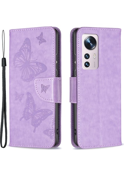 Xiaomi 12 5G/12X 5G/12S 5g Için Şık Çok Kelebek Baskılı Pu Deri Bilek Kayışı Kapak Cüzdan Stand Kılıf-Mor (Yurt Dışından) fiyatları