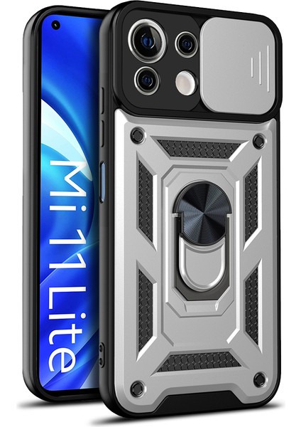 Şok Geçirmez Kamera Slayt Telefon Kasası Kapağı Xiaomi Mi 11 Lite 4g/5g/11 Lite 5g Ne -Silver Için Kickstand Ring Tutucu (Yurt Dışından)
