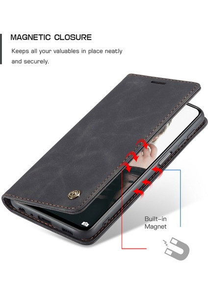 Basit Tasarım Otomatik Emme Deri Cüzdan Stand Stand Kılıfı Xiaomi Redmi Not 10 4g/not 10S/POCO M5S 4g-Black (Yurt Dışından)