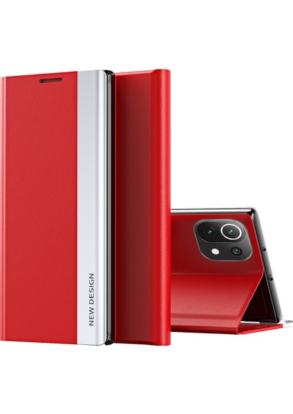 Pu Deri Tam Koruma Cep Telefonu Stand Xiaomi Mi Için Koruyucu Kapak 11 Lite 4g /5g /11 Lite 5g Ne-Kırmızı (Yurt Dışından)