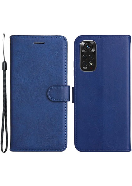 Xiaomi Için Redmi Note 11 4g (Qualcomm)/redmi Note 11S 4g Pu Deri Kılıf Manyetik Kıta Flip Bilek Kayış Cüzdan Kapağı Stand-Mavi ile (Yurt Dışından)