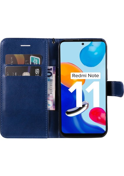 Xiaomi Için Redmi Note 11 4g (Qualcomm)/redmi Note 11S 4g Pu Deri Kılıf Manyetik Kıta Flip Bilek Kayış Cüzdan Kapağı Stand-Mavi ile (Yurt Dışından) modelleri