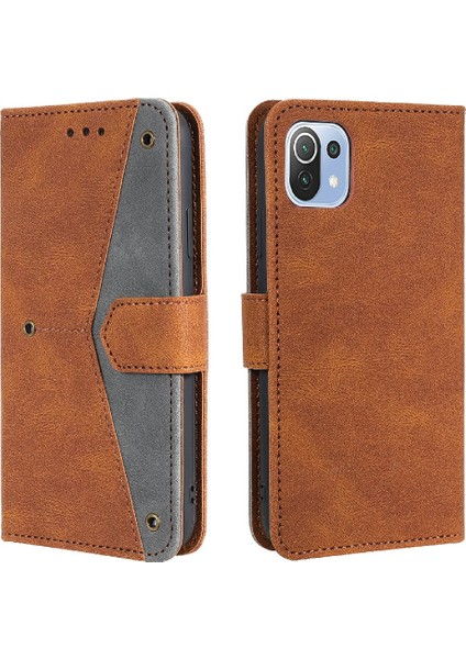 Perçin Dekor Cilt Duygu Birleştirme Deri Cüzdan Xiaomi Mi Için Koruyucu Kapak 11 Lite 4g/5g/11 Lite 5g Ne-Brown (Yurt Dışından)