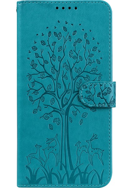 Baskılı Elk ve Ağaç Deseni Cüzdan Deri Telefon Kılıfı Xiaomi Redmi Için Stand Standı Kabuğu Note 10 Lite-Blue (Yurt Dışından)