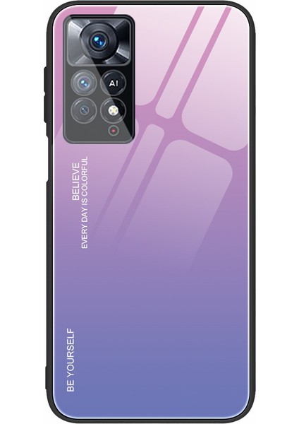 Xiaomi Redmi Için Note 12 Pro 4g/11 Pro 4g (Mediatek)/note 11 Pro 5g (Qualcomm) Gradyan Renk Anti-Çizelge Temsil Edilmiş Cam Geri+Yumuşak Tpu Kenar Kılıf Kabuk-Pembe/mor (Yurt Dışından)