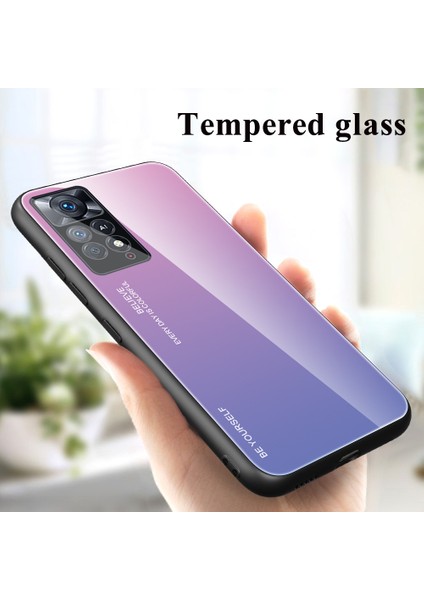 Xiaomi Redmi Için Note 12 Pro 4g/11 Pro 4g (Mediatek)/note 11 Pro 5g (Qualcomm) Gradyan Renk Anti-Çizelge Temsil Edilmiş Cam Geri+Yumuşak Tpu Kenar Kılıf Kabuk-Pembe/mor (Yurt Dışından) modelleri