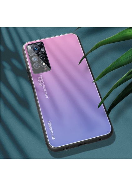 Xiaomi Redmi Için Note 12 Pro 4g/11 Pro 4g (Mediatek)/note 11 Pro 5g (Qualcomm) Gradyan Renk Anti-Çizelge Temsil Edilmiş Cam Geri+Yumuşak Tpu Kenar Kılıf Kabuk-Pembe/mor (Yurt Dışından) fırsatları