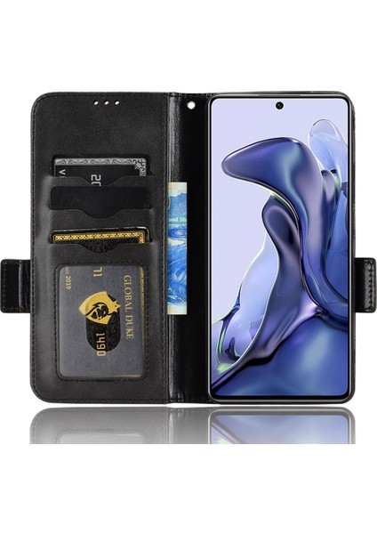 Xiaomi 11T Pro 5G/11T Için 5g Telefon Kılıfı Tam Koruma Üçgen Deseni Baskılı Flip Cüzdan Stand Pu Deri Kapak Strap-Black (Yurt Dışından) fırsatları