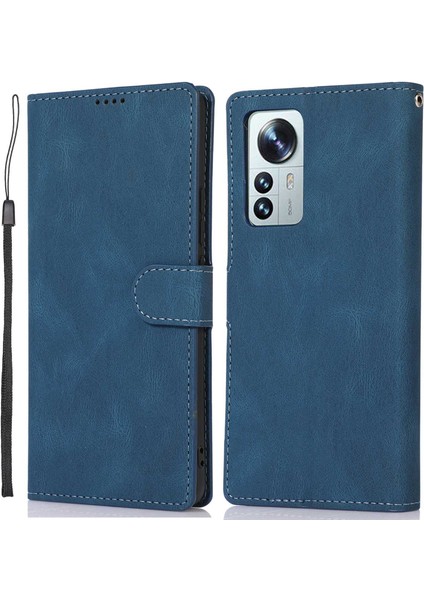 Xiaomi 12 Pro 5G/12S Pro 5g/12 Pro (Boyut) 5g Şok Dayanıklı Flip Deri Cüzdan Kılıfı Manyetik Anti-Çizelge Kapak Standı Bilek Kayış Mavisi (Yurt Dışından)