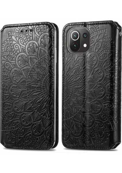Basılı Mandala Çiçek Deseni Otomatik Absorlanmış Pu Deri Kılıf Stand Stand Cüzdanı Xiaomi Mi 11 Lite 4g/5g/11 Lite 5g Ne-Black (Yurt Dışından)