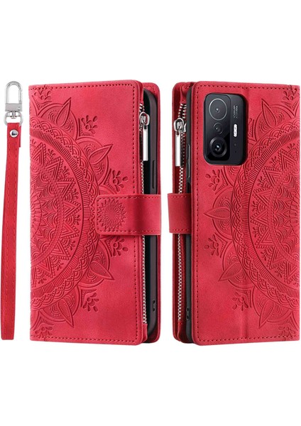 Fermuarı Cep Cüzdanı Xiaomi Için Telefon Kasası 11T Pro 5G/11T 5g, Mandala Çiçek Baskılı Pu Deri Koruyucu Telefon Kapağı Stand Strap-Rose ile Birden Fazla Kart Yuvası (Yurt Dışından)