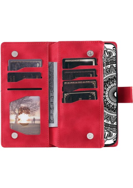 Fermuarı Cep Cüzdanı Xiaomi Için Telefon Kasası 11T Pro 5G/11T 5g, Mandala Çiçek Baskılı Pu Deri Koruyucu Telefon Kapağı Stand Strap-Rose ile Birden Fazla Kart Yuvası (Yurt Dışından)