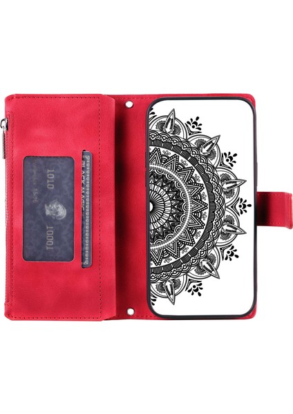 Fermuarı Cep Cüzdanı Xiaomi Için Telefon Kasası 11T Pro 5G/11T 5g, Mandala Çiçek Baskılı Pu Deri Koruyucu Telefon Kapağı Stand Strap-Rose ile Birden Fazla Kart Yuvası (Yurt Dışından)
