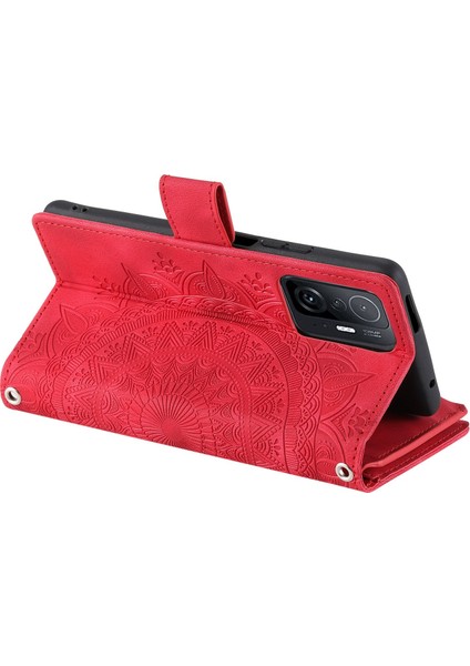 Fermuarı Cep Cüzdanı Xiaomi Için Telefon Kasası 11T Pro 5G/11T 5g, Mandala Çiçek Baskılı Pu Deri Koruyucu Telefon Kapağı Stand Strap-Rose ile Birden Fazla Kart Yuvası (Yurt Dışından)