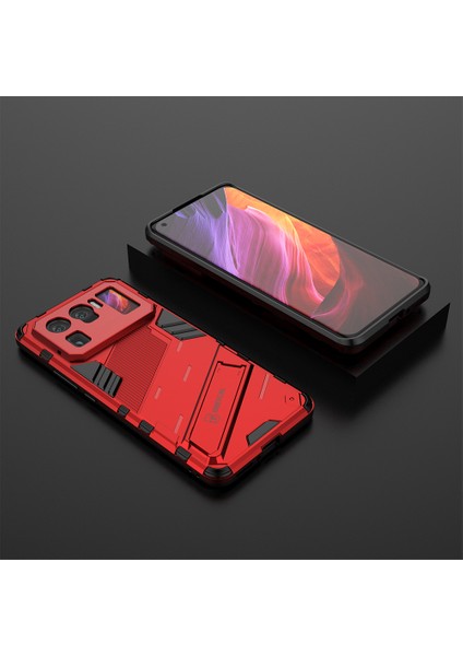 Kickstand Tasarım Anti-Drop Pc+Tpu Hibrit Telefon Kılıfı Xiaomi Mi 11 Ultra Kırmızı (Yurt Dışından)