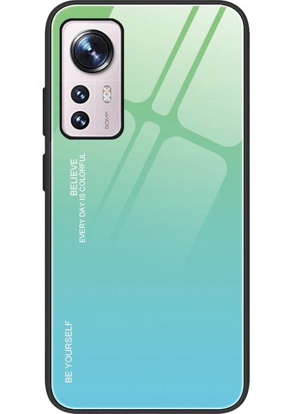 Xiaomi 12 5G/12X 5G/12S 5g Için Gradyan Renk Tasarımı Kasası, Temperli Cam+Pc+Tpu Iyi Korunmuş Kapak Telefon Kabuğu-Cen/mavi (Yurt Dışından)