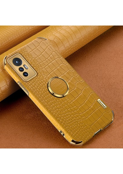 Xiaomi 12 5G/12X 5G/12S Için 5g Timsah Doku Telefon Kickstand Elektrokaplama Parmak Halka Tutucu Pu Deri Kaplamalı Tpu Telefon Kabuk-Sarı Kaplama (Yurt Dışından) fırsatları