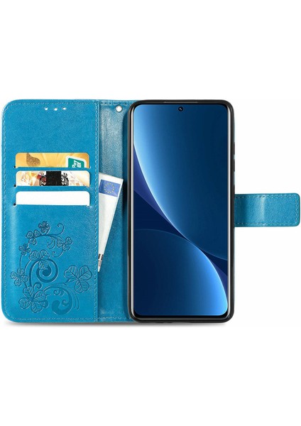Xiaomi 12 Pro 5g/12 Pro (Boyut) Için 5G/12S Pro 5g Dört Yapraklı Yonca Deseni Baskılı Stand Pu Deri Telefon Cüzdan Kapak-Mavi (Yurt Dışından) fiyatları