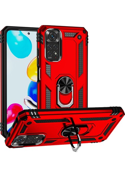 Xiaomi Redmi Için Not 11S 4g/not 11 4g (Qualcomm) Telefon Kılıfı Anti-Çizgi Şok Geçirmez Sabit Pc Yumuşak Tpu Koruyucu Kapak Dönebilir Yüzük Kickstand-Red (Yurt Dışından)