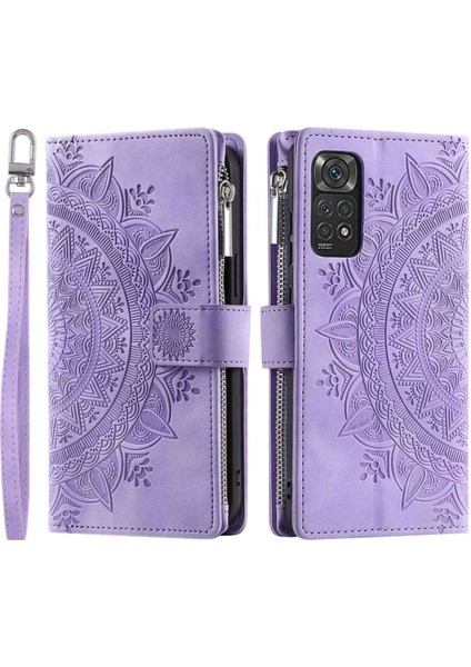 Xiaomi Için Redmi Note 11 4g (Qualcomm)/redmi Note 11S 4g Pu Deri Stand Çok Kart Yuvası Cüzdan Fermuar Cep Mandala Çiçek Baskılı Telefon Kılıfı Doğru (Yurt Dışından)