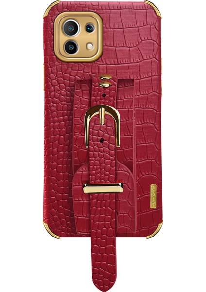 6d Elektrokürlü Timsah Doku Kickstand Tasarım Pu Deri Kaplamalı Tpu Telefon Kılıfı Xiaomi Mi 11 Lite 4g/5g/11 Lite 5g Ne-Kırmızı (Yurt Dışından)