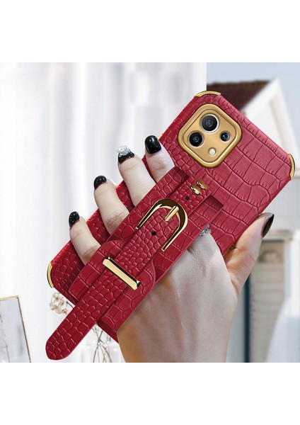 6d Elektrokürlü Timsah Doku Kickstand Tasarım Pu Deri Kaplamalı Tpu Telefon Kılıfı Xiaomi Mi 11 Lite 4g/5g/11 Lite 5g Ne-Kırmızı (Yurt Dışından)
