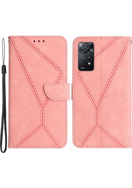 Xiaomi Için HT05 Redmi Not 11 4g (Qualcomm)/not 11S 4g Baskılı Çizgi Cüzdan Stand Cilt Touch Pu Deri Telefon Kapak Pembe (Yurt Dışından)