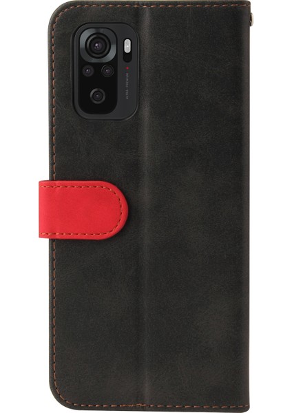 Moda Renk Ekleme Pu Deri Deri Cüzdan Flip Koruyucu Kılıf Kapağı Bilek Kayışı ile Xiaomi Redmi Için Manyetik Toka Not 10 5g/not 10T 5g/poco M3 Pro 5g/4g-Red/siyah (Yurt Dışından) fırsatları