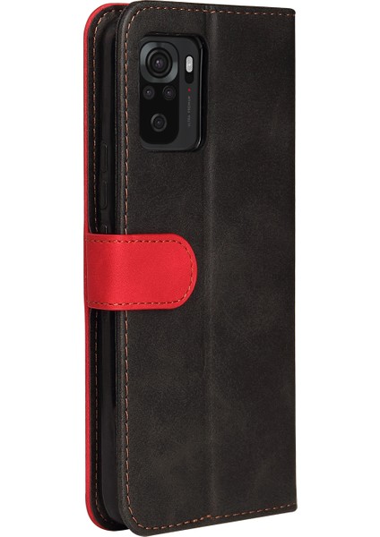 Moda Renk Ekleme Pu Deri Deri Cüzdan Flip Koruyucu Kılıf Kapağı Bilek Kayışı ile Xiaomi Redmi Için Manyetik Toka Not 10 5g/not 10T 5g/poco M3 Pro 5g/4g-Red/siyah (Yurt Dışından) indirimleri