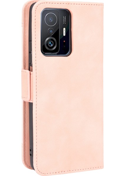 Xiaomi 11T Pro/xiaomi Için 11T Kart Yuvası Tasarım Şok Dayanıklı Telefon Kapağı Deri Telefon Cüzdanı Stand Koruyucu Vaka Pembe (Yurt Dışından)