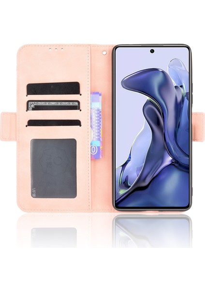 Xiaomi 11T Pro/xiaomi Için 11T Kart Yuvası Tasarım Şok Dayanıklı Telefon Kapağı Deri Telefon Cüzdanı Stand Koruyucu Vaka Pembe (Yurt Dışından)