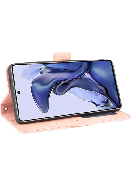 Xiaomi 11T Pro/xiaomi Için 11T Kart Yuvası Tasarım Şok Dayanıklı Telefon Kapağı Deri Telefon Cüzdanı Stand Koruyucu Vaka Pembe (Yurt Dışından)